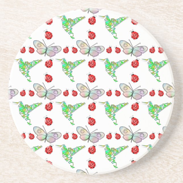 Custom Butterfly, Hummingbird and Ladybug Pattern Coaster (Front)