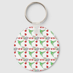 Custom Butterfly, Hummingbird and Ladybug Pattern Key Ring