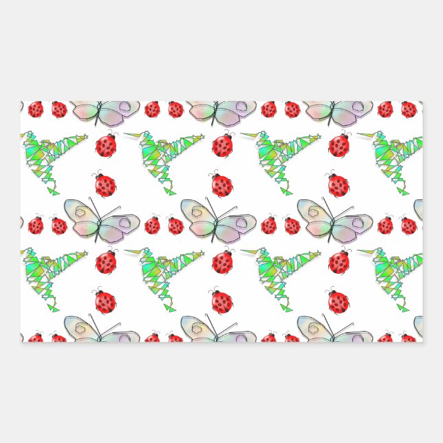 Custom Butterfly, Hummingbird and Ladybug Pattern Rectangular Sticker (Front)