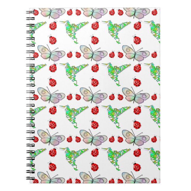 Custom Butterfly, Hummingbird and Ladybug Pattern Spiral Notebook (Front)