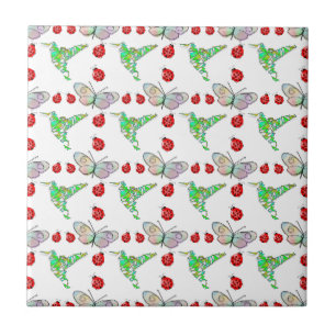 Custom Butterfly, Hummingbird and Ladybug Pattern Tile