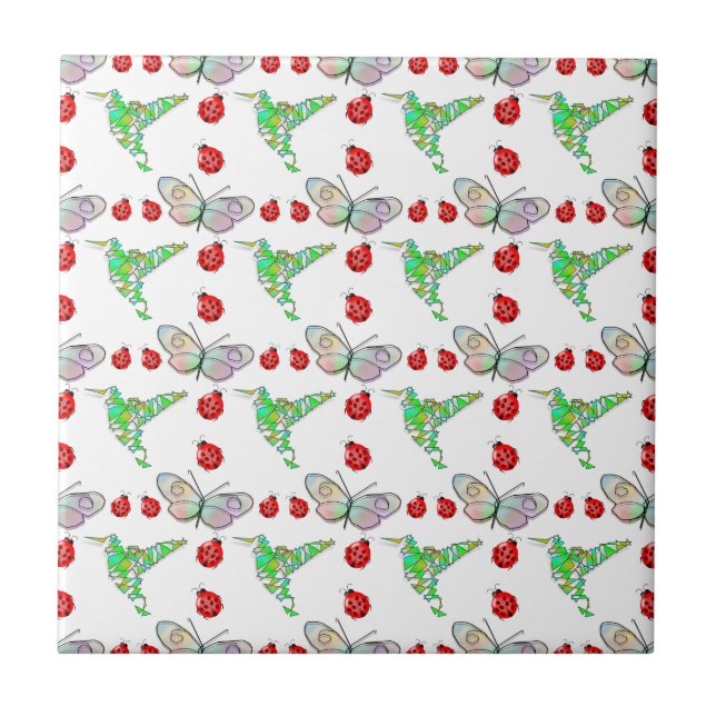 Custom Butterfly, Hummingbird and Ladybug Pattern Tile (Front)