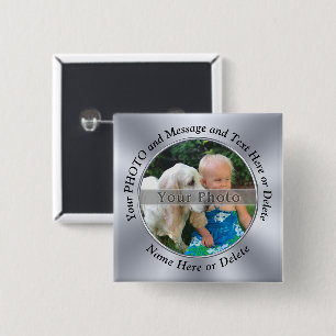 Custom Button Pins Cheap with Photo, 2 Text Boxes
