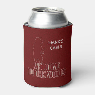 Custom Cabin Theme with Bears in Red Can Cooler