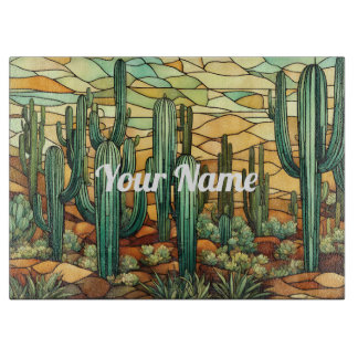 Custom Cactus Charm Board Glass Cutting Board