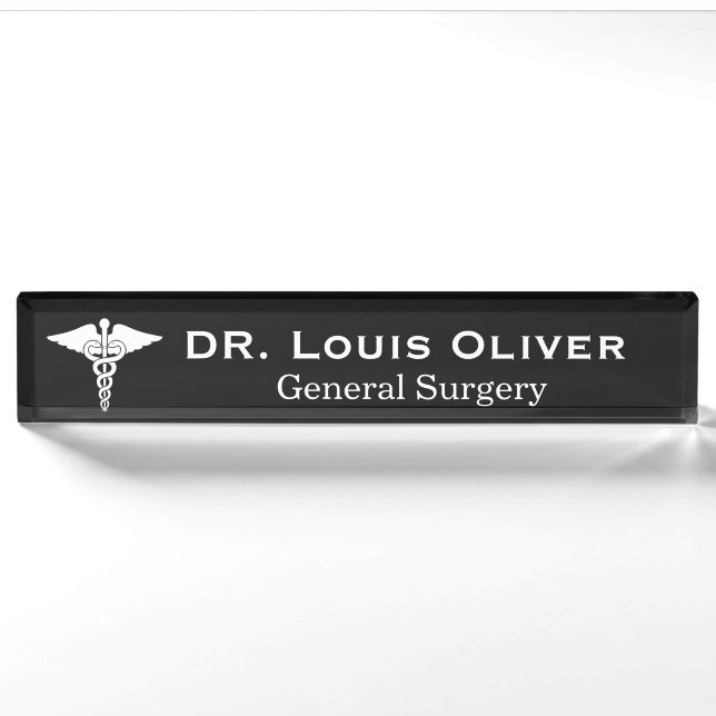 Custom Caduceus Medical Physician MD Doctor Nameplate (Front)