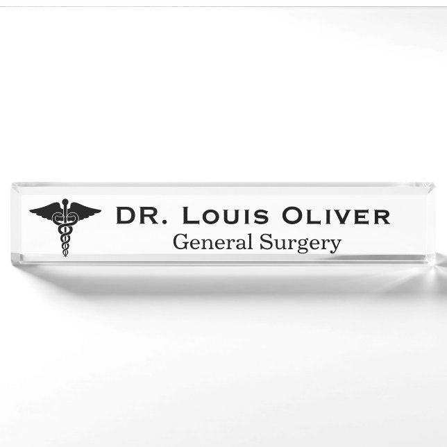 Custom Caduceus Medical Physician MD Doctor Nameplate (Front)