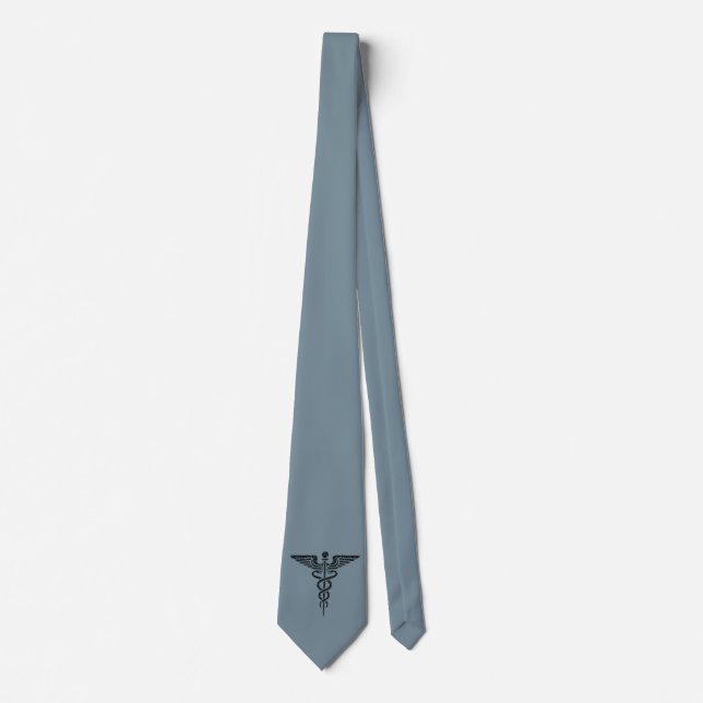 Custom "Caduceus Medical Symbol" on Silver Blue Tie (Front)