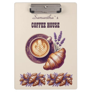 Custom Cafe Merch Vintage Croissant With Lavend Clipboard