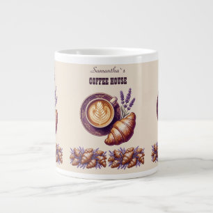 Custom Cafe Merch Vintage Croissant With Lavend Large Coffee Mug