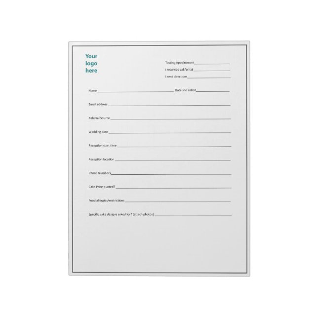 Custom Cake Decorator Appointment Form Custom Logo Notepad (Rotated)