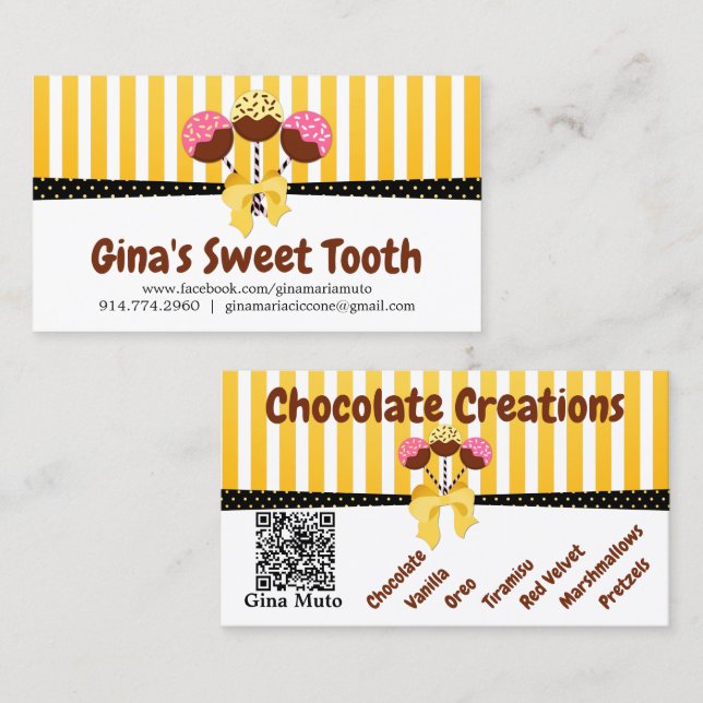Custom Cake Pop Bakery with QR Code Business Card (Front/Back)