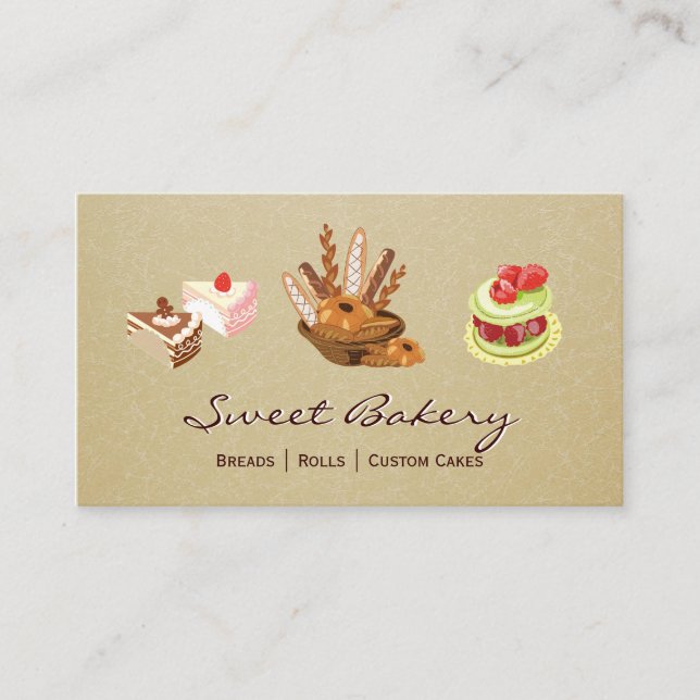 Custom Cakes & Breads Rolls Dessert Bakery Store Business Card (Front)