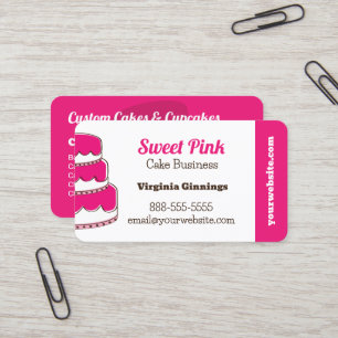 Custom Cakes Pink Bakery Menu Flavors Business Card