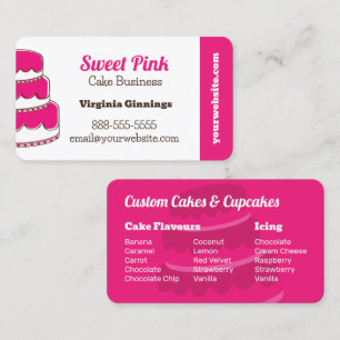 Custom Cakes Pink Bakery Menu Flavours Business Card