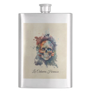 Custom Calavera Hermosa Day of the Dead Skull Hip Flask