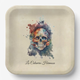 Custom Calavera Hermosa Day of the Dead Skull Paper Plate