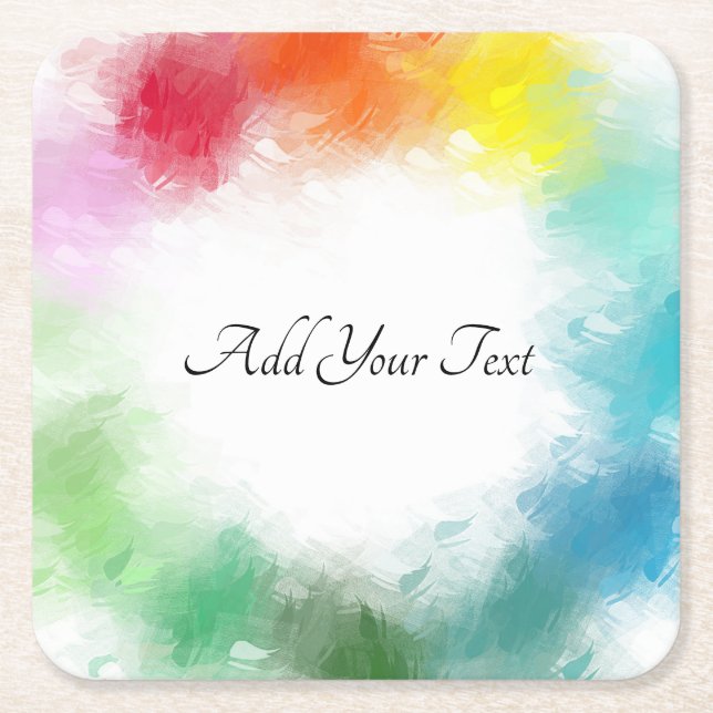 Custom Calligraphed Script Colourful Modern Templa Square Paper Coaster (Front)