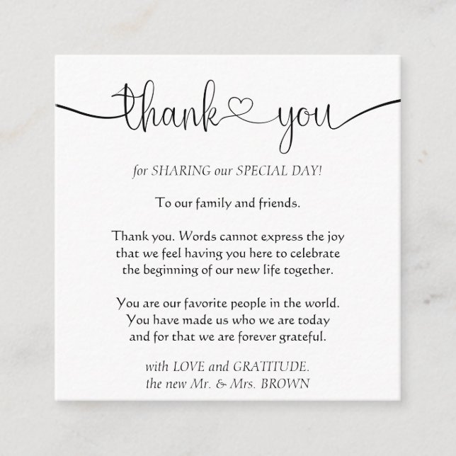 Custom Calligraphic Photo Thank You Enclosure Card (Front)