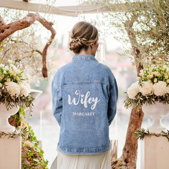 Custom Calligraphy Heart Wifey Name Wedding Denim Jacket (Creator Uploaded)