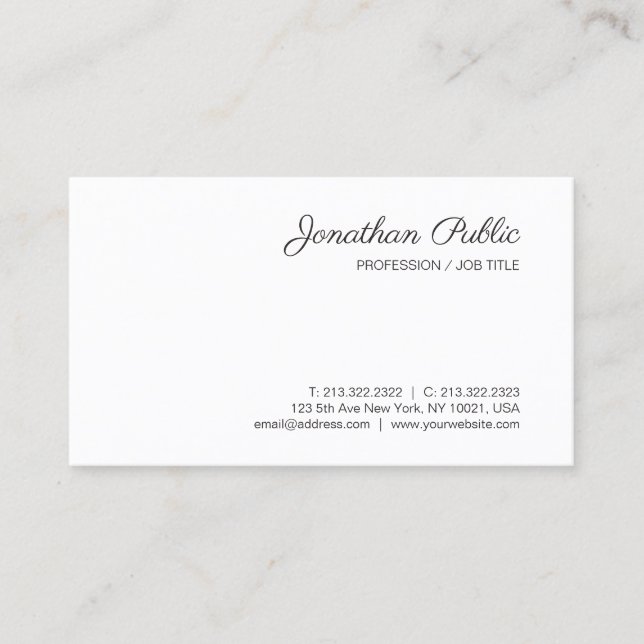Custom Calligraphy Script Modern Minimalist Business Card (Front)