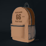 Custom Camel Name, Number, Team Sport Printed Backpack<br><div class="desc">Create your own custom camel Sport Football Style Printed Backpack with Name, Number, Team Name, Slogan and Year. Personalise this simple classic Printed Backpack template with your custom message, name, team name and year. Easily personalise it for a cool sport keepsake. Create your unique personalised gift for coach, boy's birthday,...</div>