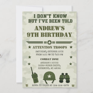 Custom Camo Army Birthday Party Invitation