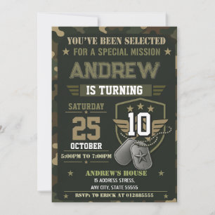 Custom Camo Army Birthday party Invitation