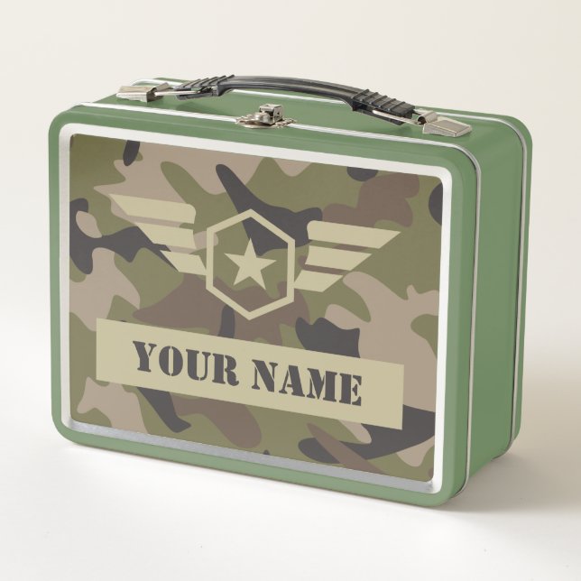 Custom camo military badge name metal lunch box (Front)