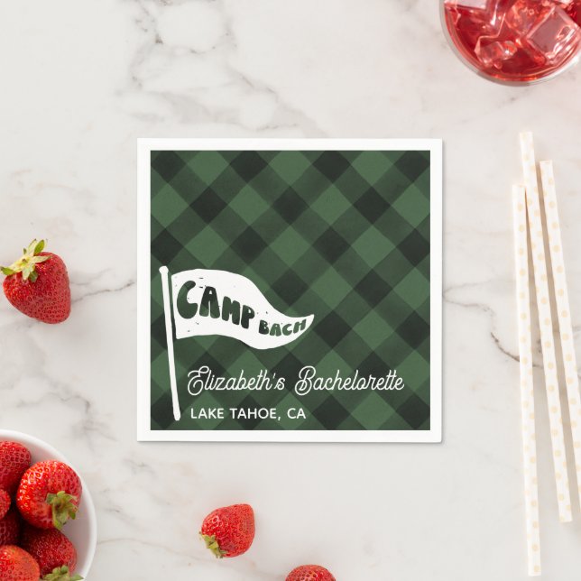 Custom Camp Bach Flannel Bachelorette Camp Flag Napkin (Insitu)