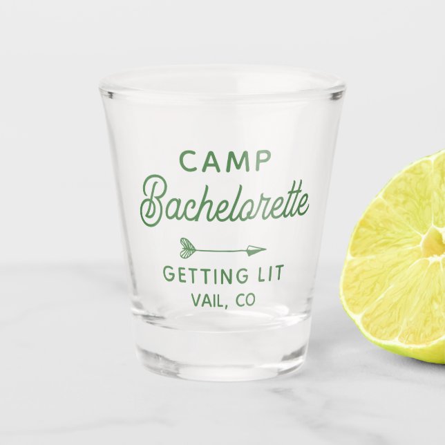 Custom Camp Bachelorette Getting Lit Shot Glass (Front)