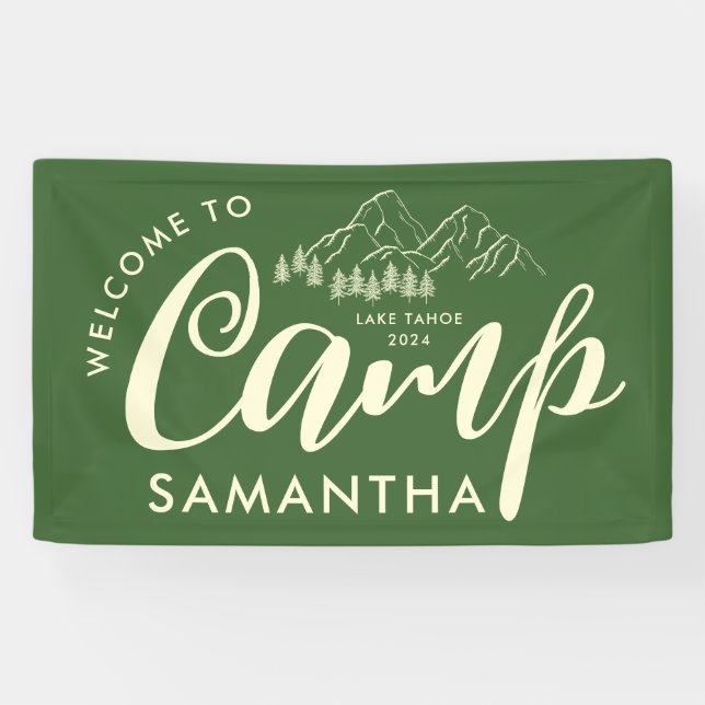 Custom Camp Bachelorette Party Modern Rustic Green Banner (Horizontal)