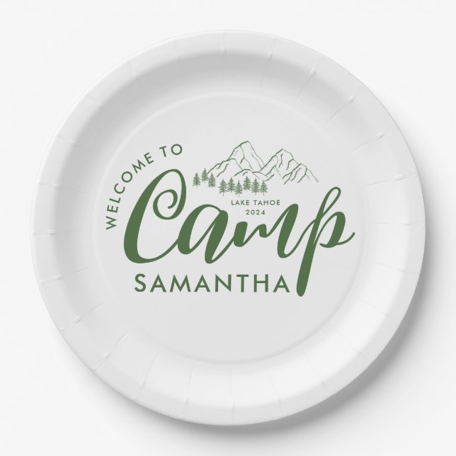 Custom Camp Bachelorette Party Modern Rustic Paper Plate (Front)