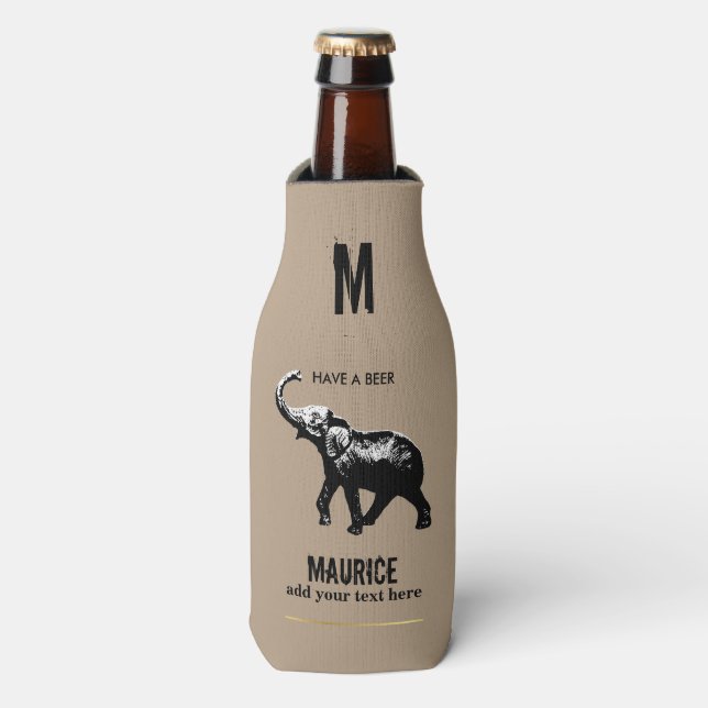 custom can cooler with black elephant (Bottle Front)