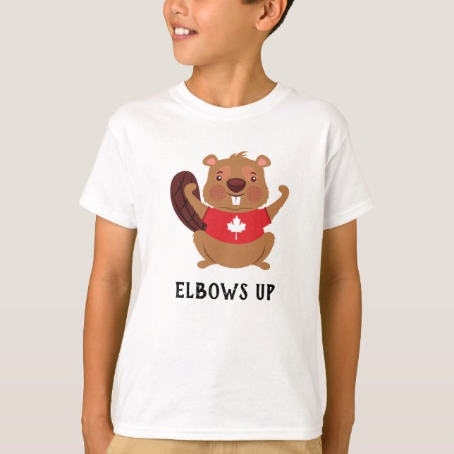 Custom Canada Beaver Elbows Up Funny T-Shirt (Front)