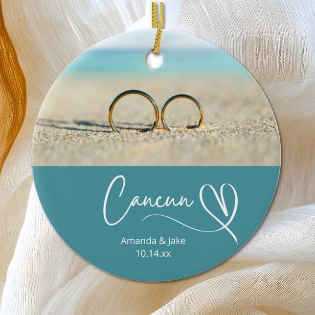 Custom Cancun Destination Beach Wedding Ceramic Tree Decoration (Creator Uploaded)