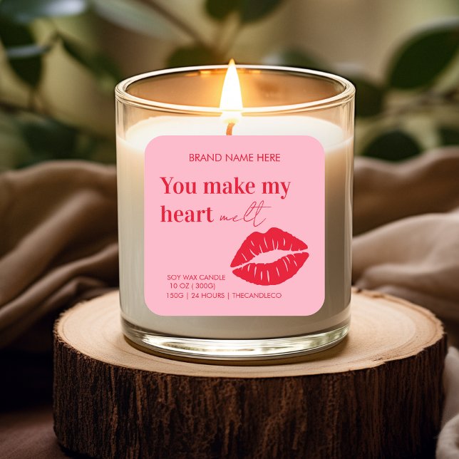 Custom Candle | Red and Pink Valentines Square Sticker (Creator Uploaded)