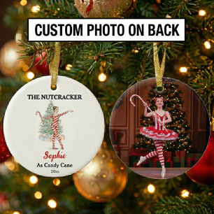 Custom Candy Cane Nutcracker Photo Christmas Ceramic Tree Decoration