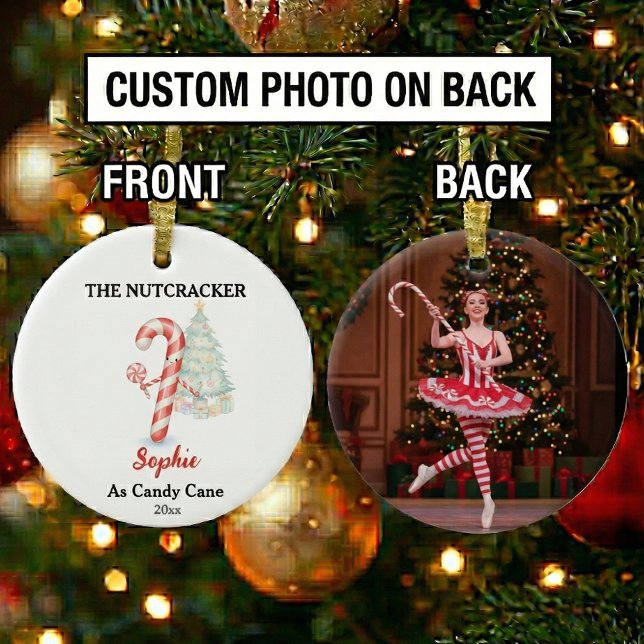 Custom Candy Cane Nutcracker Photo Christmas Ceramic Tree Decoration (Creator Uploaded)