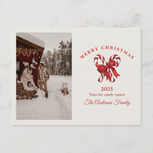 Custom candy cane watercolor Christmas photo gift Holiday Postcard