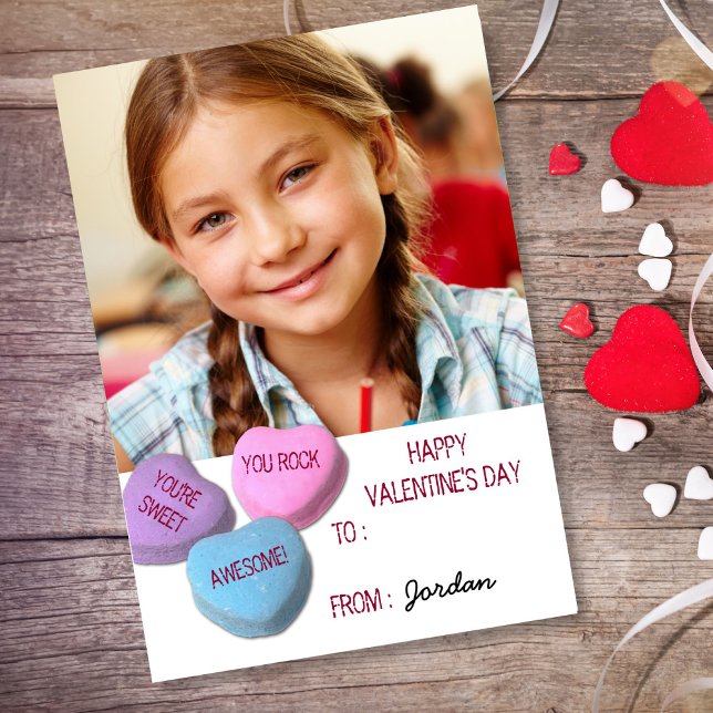 Custom Candy Heart Valentine's Day Classroom Photo Invitation (Creator Uploaded)