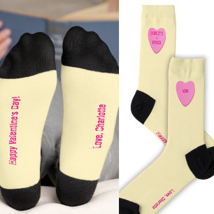 Custom Candy Heart Valentine's Day Pink Yellow Socks