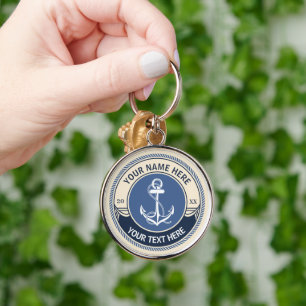 Custom Captain and Boat Name Aanchor Rope Border Key Ring