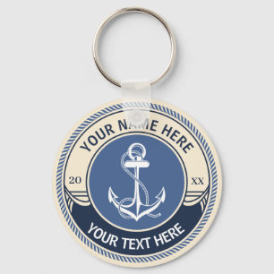 Custom Captain and Boat Name Aanchor Rope Border Key Ring