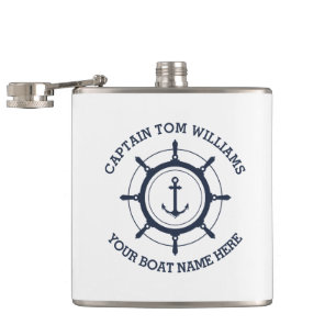 Custom captain and boat name anchor hip flask
