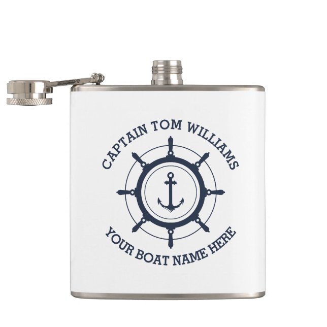 Custom captain and boat name anchor hip flask (Opened)