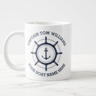 Custom captain and boat name anchor large coffee mug