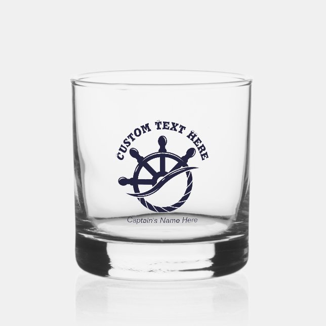 Custom Captain Boat Nautical Gift Whiskey Glass (Back)