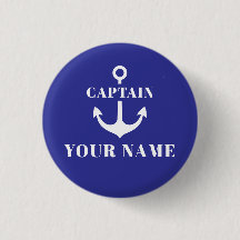 Custom Captain Name Anchor Blue Button