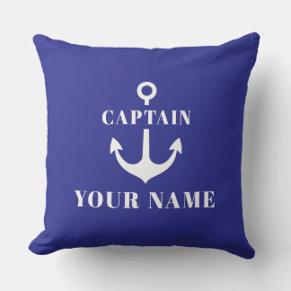 Custom Captain Name Anchor Blue Cushion